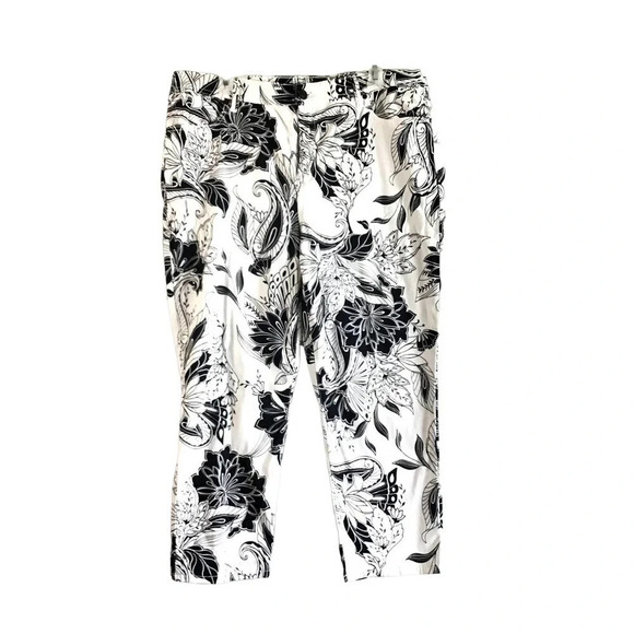 The Platinum Crop By Chico's Womens 12.5 (14/L) Black/White Palm Spring Floral - Picture 1 of 13